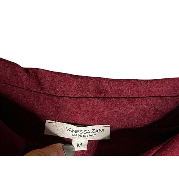 Womens Vanessa Zani Burgundy Trumpet Long Sleeve Ruffled Shift Dress Italy Sz M - Picture 4 of 5